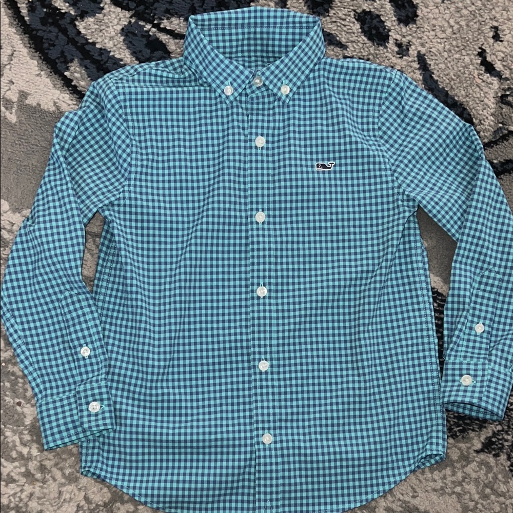 Vineyard Vines Boys Gingham Performance Whale Button-Down Shirt- Size 5